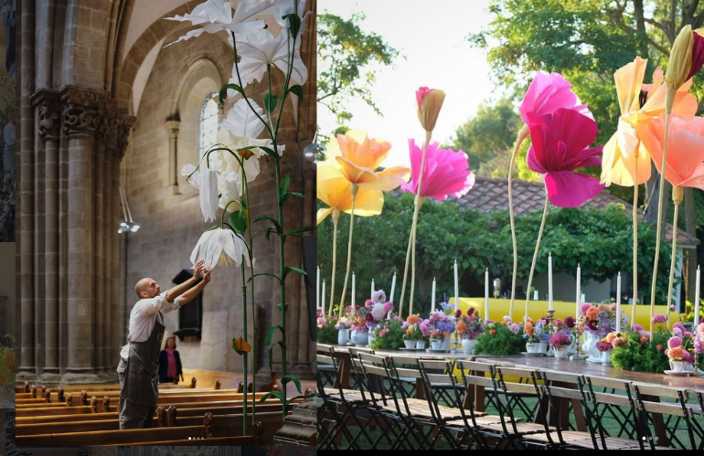 Render di un’installazione floreale in uno spazio museale