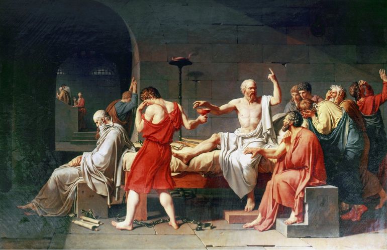 Jacques‑Louis David, e il titolo è La Morte di Socrate (in inglese The Death of Socrates)