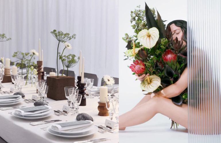 Spazio espositivo artistico di Studio Ortie con installazione floreale