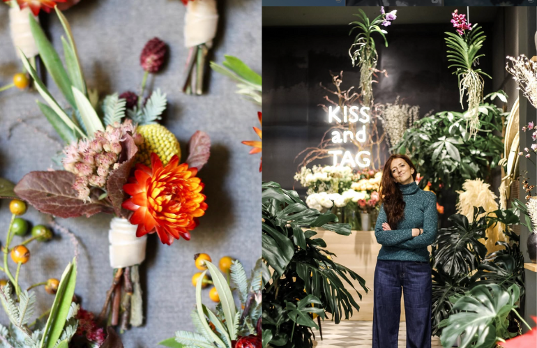 Composizione floreale con varietà rare e stagionali