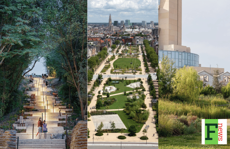 Green Cities Europe Award 2025: collage dei tre progetti finalisti (Polonia, Belgio, Francia)
