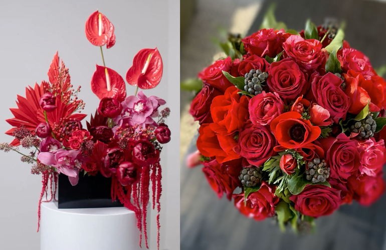 Composizione floreale libera e asimmetrica