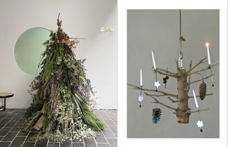 Alberi di Natale sperimentali con rami secchi e sospensioni