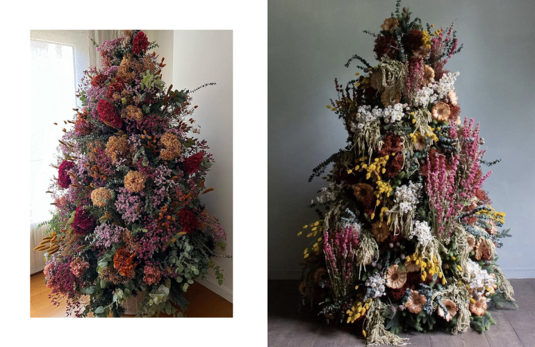 Albero di Natale all'aperto decorato con grandi sfere colorate