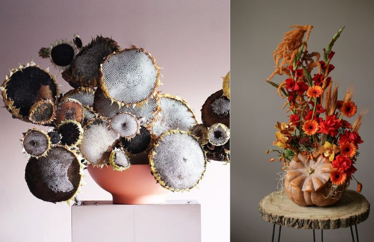 Bouquet floreale Halloween su base tronco